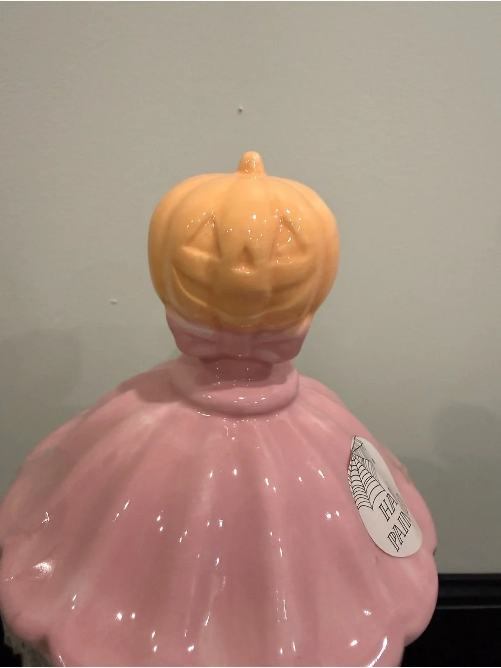 Halloween Pink Pumpkin Glass Candy Jar fall season 13” tall ceramic hand painted